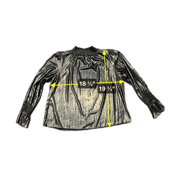 Worthington Metallic Black Gold Shimmer Blouse Smocked Collar Cuffs Sz XXL - Picture 8 of 9